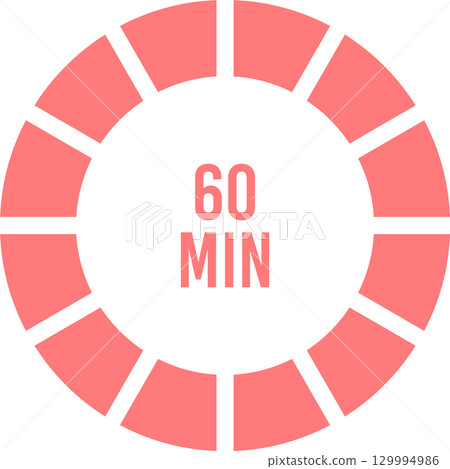 Visual timer indicating a duration of 60 minutes, presented as a circular segmented design. 129994986