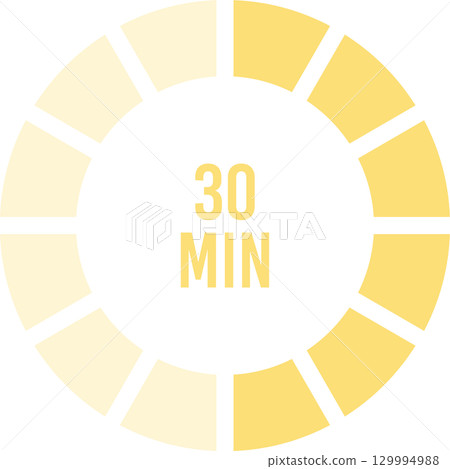 Stylized timer illustration indicating a time duration of thirty minutes. Golden color scheme. 129994988