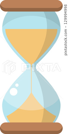 A minimalist hourglass with amber sand, measuring time's passage in a sleek design. 129994998