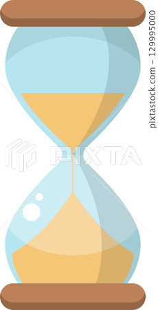 Illustration of an hourglass measuring time, with sand flowing through a glass container. 129995000