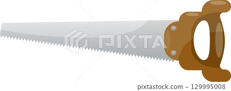 Illustration of a hand saw with a wooden handle and a gray blade, isolated on black. Illustration of a hand saw with a wooden handle and a gray blade, isolated on black. 129995008