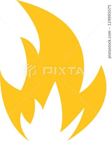Stylized yellow fire illustration on a black background, evoking warmth, danger, and transformation. 129995075