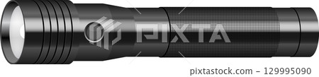 A sleek, metallic flashlight casts a beam of light into the darkness, guiding the way forward. A sleek, metallic flashlight casts a beam of light into the darkness, guiding the way forward. 129995090