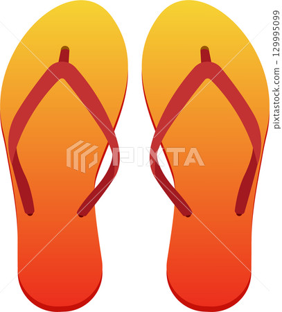 A pair of vibrant, orange and red flip-flops. Simple summer footwear for beach or casual wear. A pair of vibrant, orange and red flip-flops. Simple summer footwear for beach or casual wear. 129995099