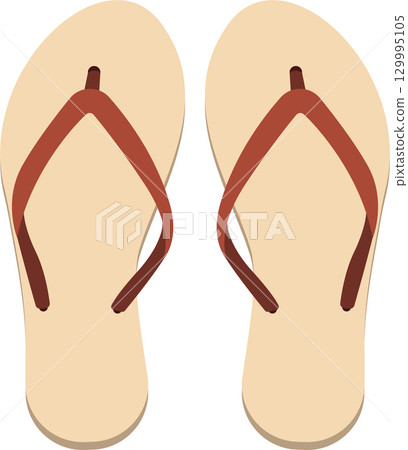 Beige flip-flops with brown straps, symbolizing comfort and summer footwear for casual outings. 129995105
