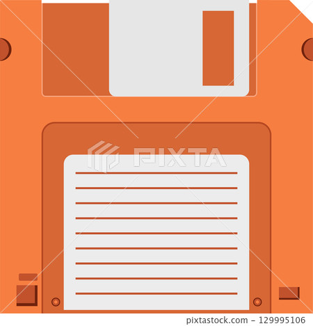 Orange floppy disk, a vintage data storage device used in the 1970's through the early 2000's for computers 129995106