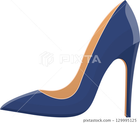 Stylish navy blue high-heeled shoe with tan accents, a symbol of fashion and elegance. 129995125