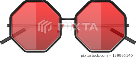 Sunglasses with red lenses and black frames offer a bold statement with octagon-shaped eye wear. 129995140
