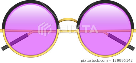 Round glasses with purple lenses and gold rims provide a vintage style with a modern twist. 129995142