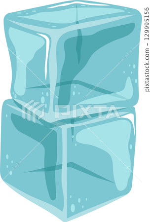 A cool stack of two clear blue ice cubes are ready to chill your drink on a warm summer day. 129995156