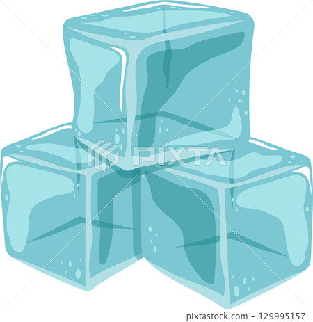 A refreshing stack of translucent, cyan-colored ice cubes, ready to cool any beverage. 129995157