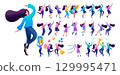 Set of a fun teen girl. Presentation in various in various poses and actions. 2D Flat character vector illustration N7 129995471