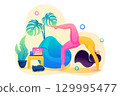 Girl does yoga for the health of the body and spirit. Yoga at home. Flat 2D Web design 129995477