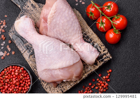 Raw chicken legs, fresh uncooked poultry meat. Chicken or turkey legs 129995481