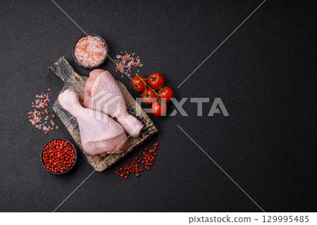 Raw chicken legs, fresh uncooked poultry meat. Chicken or turkey legs 129995485