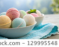 Colorful bathbombs skincare mockup 129995548