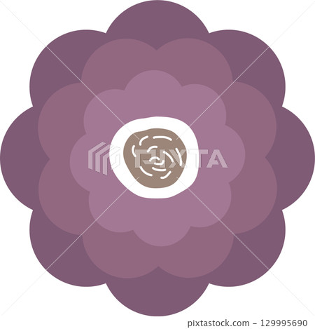 Stylized bloom of purplish petals, central disc displaying swirling pattern against black backdrop. 129995690