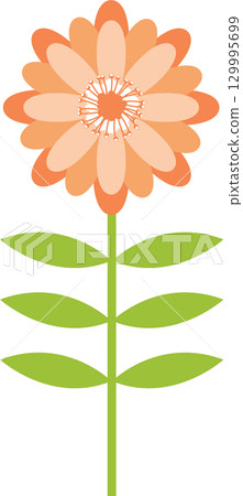 Stylized orange blossom with green leaves on a black background, simple floral design. Stylized orange blossom with green leaves on a black background, simple floral design. 129995699