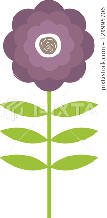 A charming purple flower with a unique center stands tall on a green stem with simple leaves. A charming purple flower with a unique center stands tall on a green stem with simple leaves. 129995706