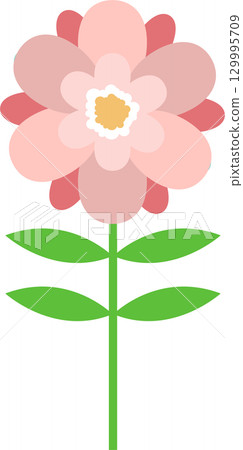 A vector image of a flower with layers of light pink and dark pink petals on a long green stem. A vector image of a flower with layers of light pink and dark pink petals on a long green stem. 129995709