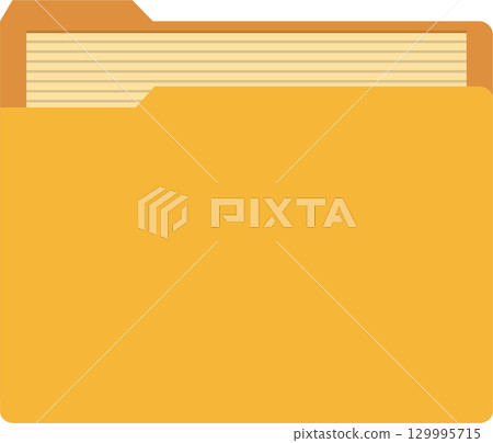 Illustration of a yellow file folder containing documents, symbolic of organization and storage. Illustration of a yellow file folder containing documents, symbolic of organization and storage. 129995715
