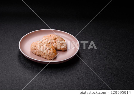 Steamed fish or chicken cutlets or meatballs with salt and spices. Fish cutlets Steamed fish or chicken cutlets or meatballs with salt and spices. Fish cutlets 129995914