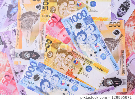Philippines money, peso, paper banknotes, cash. Philippines money for business Philippines money, peso, paper banknotes, cash. Philippines money for business 129995971