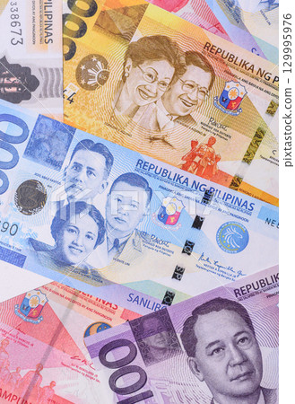 Philippines money, peso, paper banknotes, cash. Philippines money for business Philippines money, peso, paper banknotes, cash. Philippines money for business 129995976