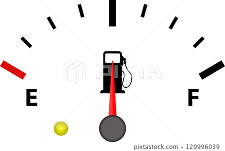 Gauge indicator shows a red needle in a black background, alongside a yellow warning light. 129996039