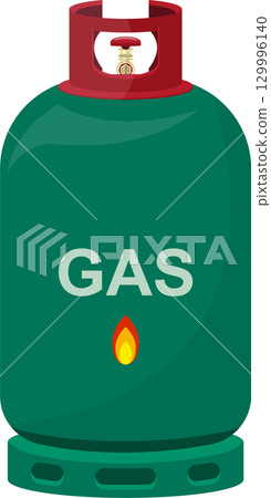 Illustration of a green gas cylinder with red top, depicting a source of energy for heating. 129996140