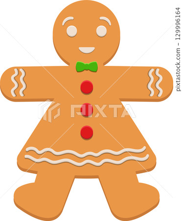 Festive gingerbread person with candy accents against a dark background. Holiday treat illustration. Festive gingerbread person with candy accents against a dark background. Holiday treat illustration. 129996164