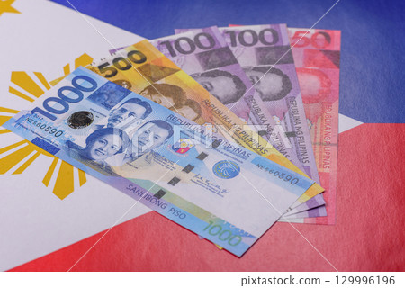 Philippines money, peso, paper banknotes, cash. Philippines money for business Philippines money, peso, paper banknotes, cash. Philippines money for business 129996196