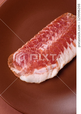 Sliced ham, meat, pork or turkey sausage for sandwiches. Ham slices, food 129996208
