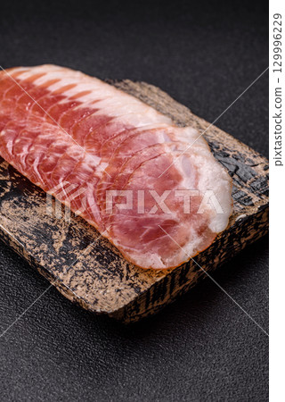 Sliced ham, meat, pork or turkey sausage for sandwiches. Ham slices, food 129996229