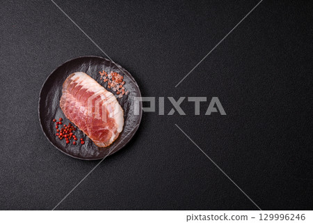 Sliced ham, meat, pork or turkey sausage for sandwiches. Ham slices, food Sliced ham, meat, pork or turkey sausage for sandwiches. Ham slices, food 129996246