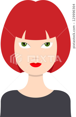 A woman with striking red hair and green eyes stares forward with a neutral expression. 129996364