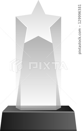 Elegant grey star-shaped award trophy with simple base on black background. Symbol of success. 129996381