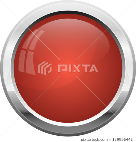 A captivating red button with a shiny, metallic silver border, perfect for interface designs. A captivating red button with a shiny, metallic silver border, perfect for interface designs. 129996441