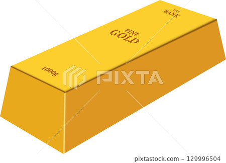 A shiny 1000-gram gold bar with lettering, representing wealth, investment, and financial security. 129996504