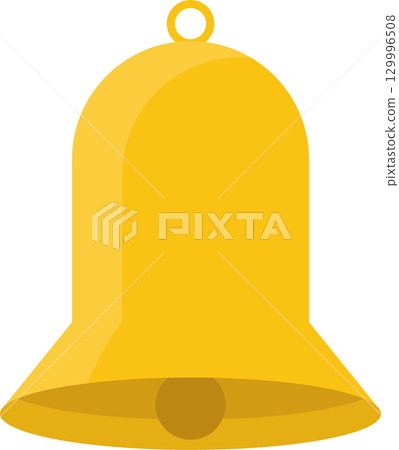 A simplistic golden bell with a clapper, indicating an alarm or signal, displayed on black. A simplistic golden bell with a clapper, indicating an alarm or signal, displayed on black. 129996508