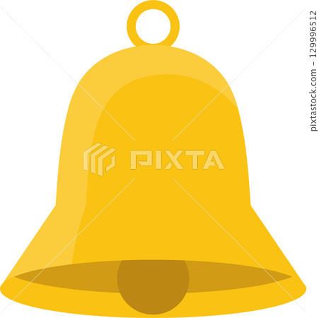A golden bell with a ring on top and a spherical clapper, designed to be rung to produce sound. 129996512