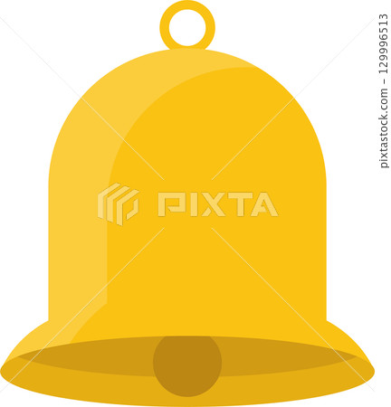 Gold bell illustration against a dark background. Simple bell design with a clear, ringing tone. 129996513