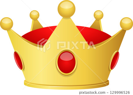 A majestic golden crown adorned with red jewels, symbolizing royalty, power, and regal elegance. 129996526