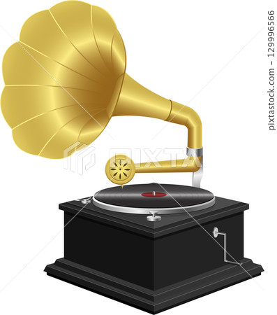 Elegant vintage record player with a golden horn, blending old-world charm and musical nostalgia. 129996566