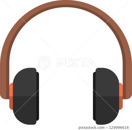Brown and gray headphones with padded earcups and headband for personal audio listening. 129996616
