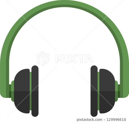Illustration of green and grey headphones on a black background for listening to music. 129996618