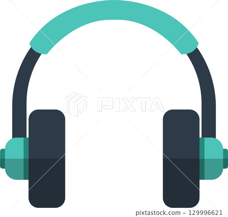 A teal and dark blue over-ear headset featuring large earcups and a padded headband for listening. 129996621