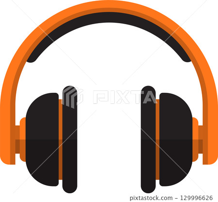 An orange and gray headset designed for listening to music or gaming. Simple, vector graphic. 129996626