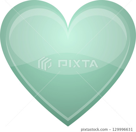 A pale green, glossy heart with soft curves and a reflective surface floats on a black background. 129996631