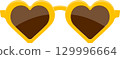 Yellow heart-shaped sunglasses with tinted brown lenses, fashion accessory for sunny days. 129996664